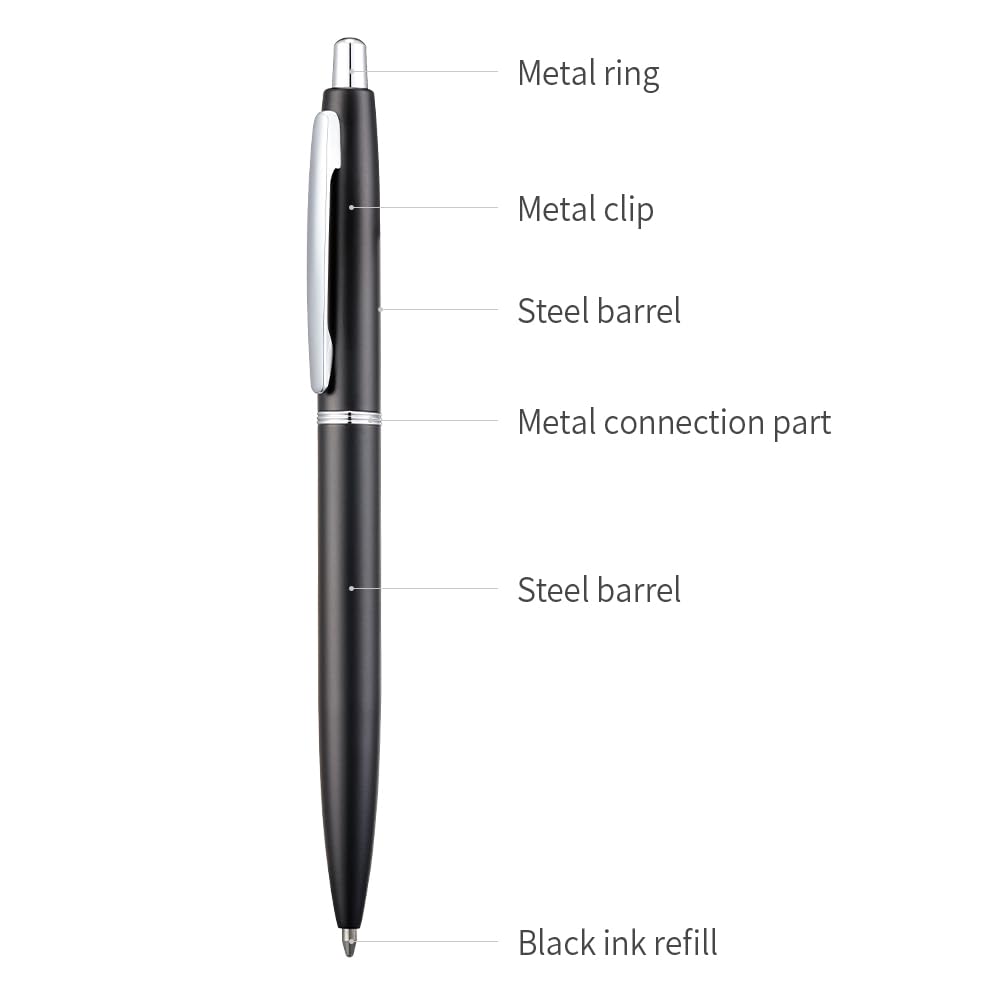 ChaoQ Stainless Steel Retractable Ballpoint Pens (6‑Pack, with 12 Refills) | TRUE Shift Durable Metal Pens