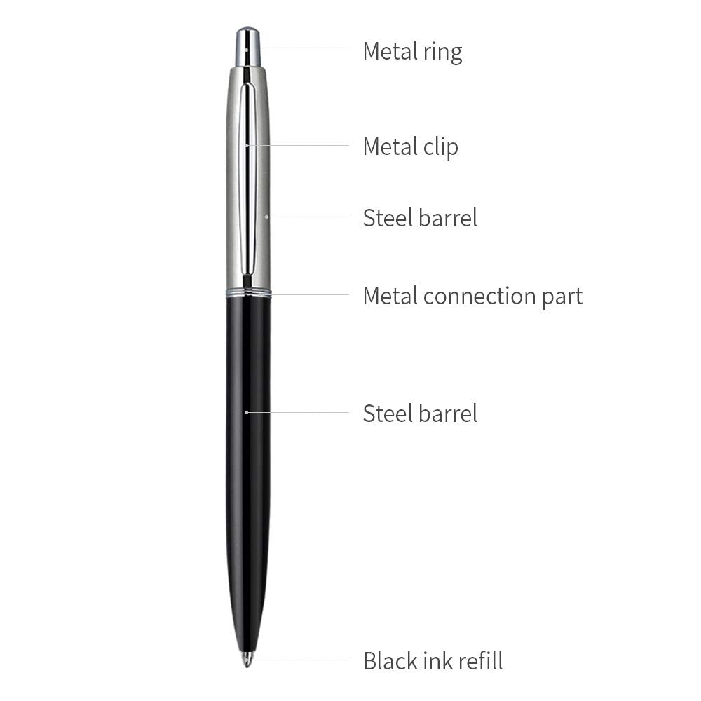 ChaoQ Stainless Steel Retractable Ballpoint Pens (6‑Pack, with 12 Refills) | TRUE Shift Durable Metal Pens