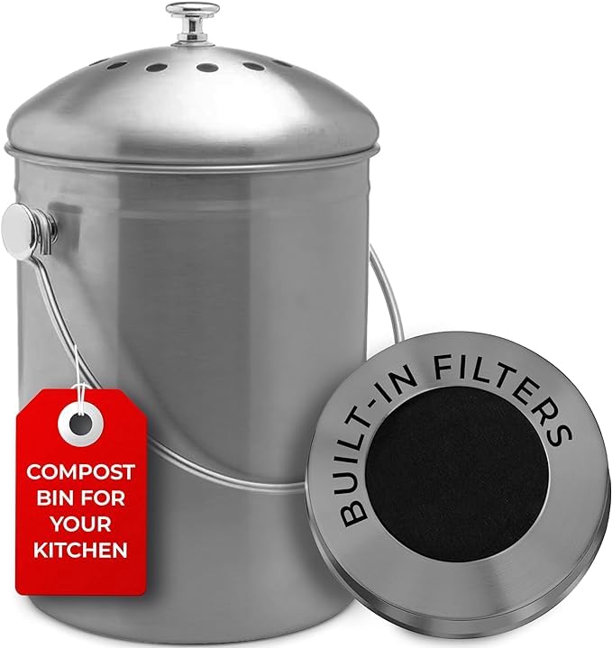 EPICA Countertop Compost Bin – 1.3 Gallon Stainless Steel, Toxin‑Free & Odorless