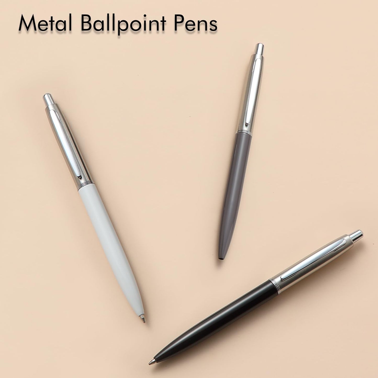 ChaoQ Stainless Steel Retractable Ballpoint Pens (6‑Pack, with 12 Refills) | TRUE Shift Durable Metal Pens