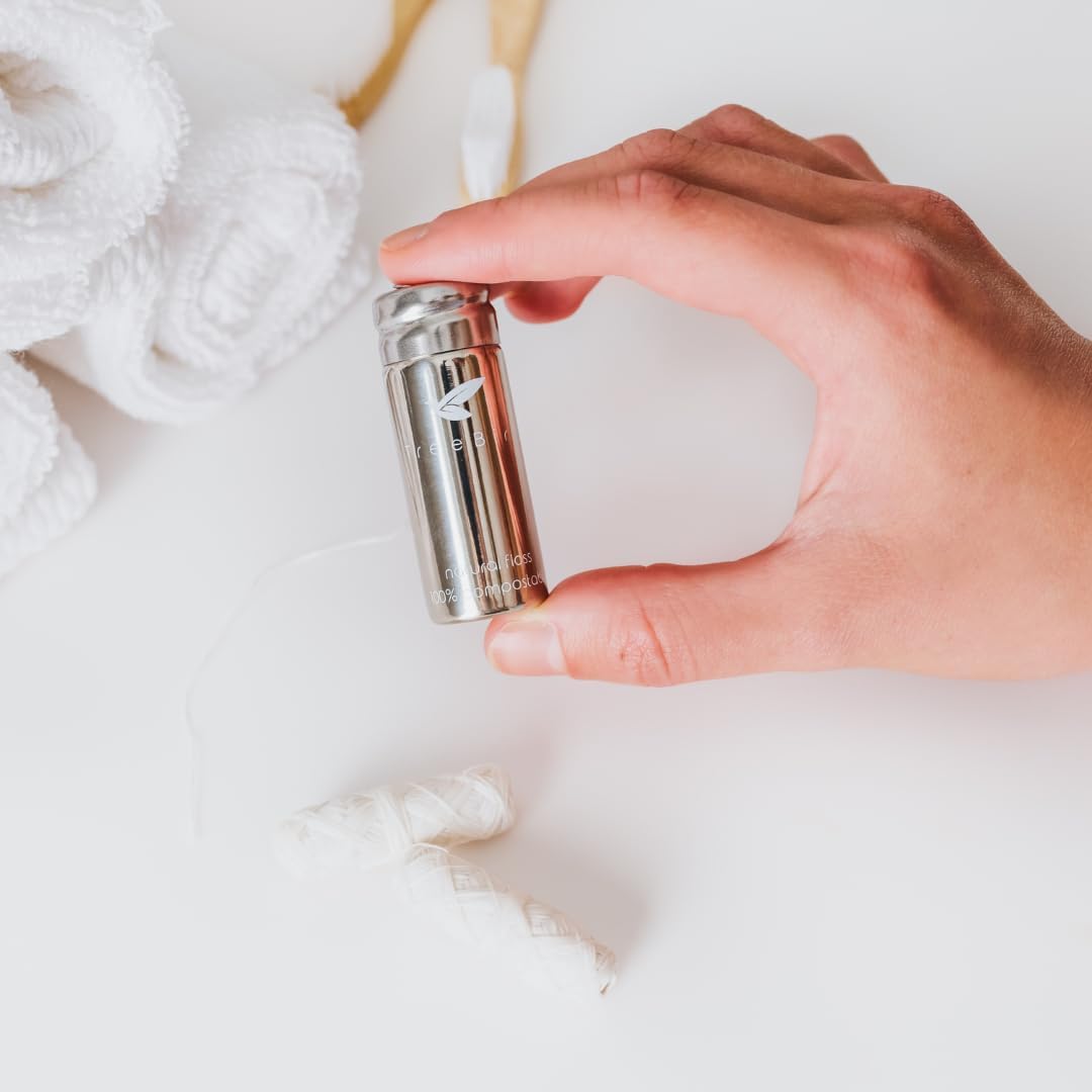 TreeBird Biodegradable Dental Floss | TRUE Shift Steel Dispenser & Pure Silk Floss