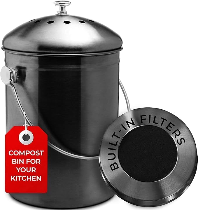 EPICA Countertop Compost Bin – 1.3 Gallon Stainless Steel, Toxin‑Free & Odorless