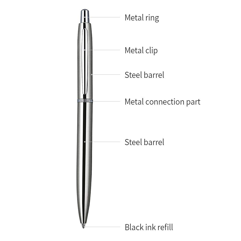 ChaoQ Stainless Steel Retractable Ballpoint Pens (6‑Pack, with 12 Refills) | TRUE Shift Durable Metal Pens