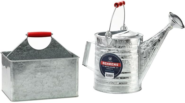 Behrens Galvi Cleaning Caddy – Galvanized Steel with Red Oak Handle, Plastic‑Free