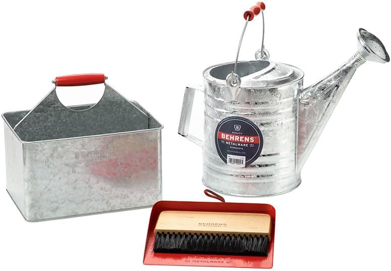 Behrens Galvi Cleaning Caddy – Galvanized Steel with Red Oak Handle, Plastic‑Free