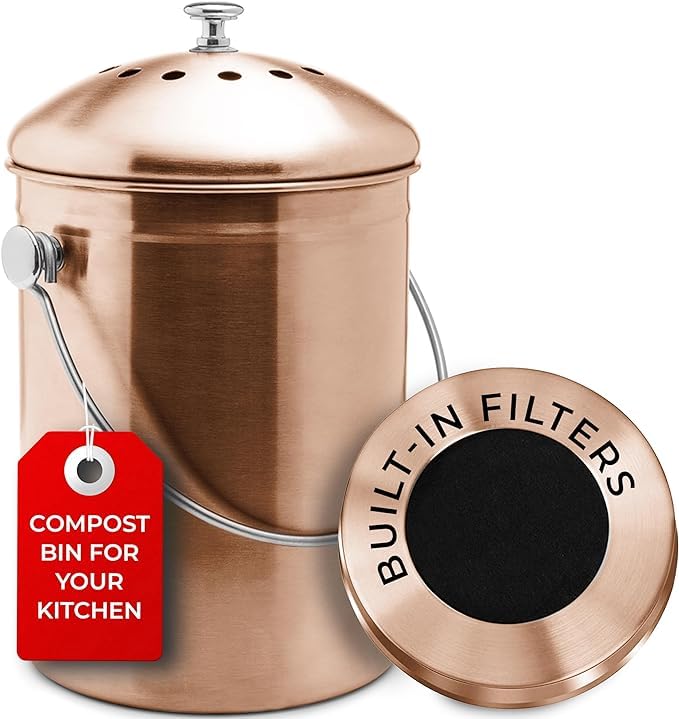 EPICA Countertop Compost Bin – 1.3 Gallon Stainless Steel, Toxin‑Free & Odorless