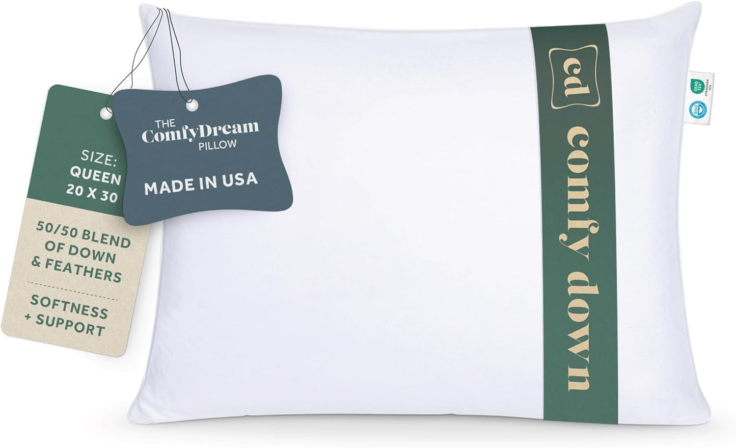 ComfyDown ComfyDream Pillow (King, 50% Down / 50% Feather, 100% Egyptian Cotton)