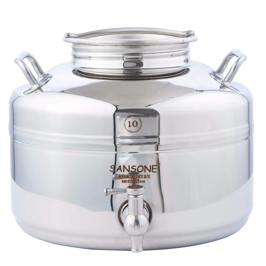 Sansone Stainless Steel Dispenser | TRUE Shift Italian 18/10 Spigot Jar (2.6 Gal)
