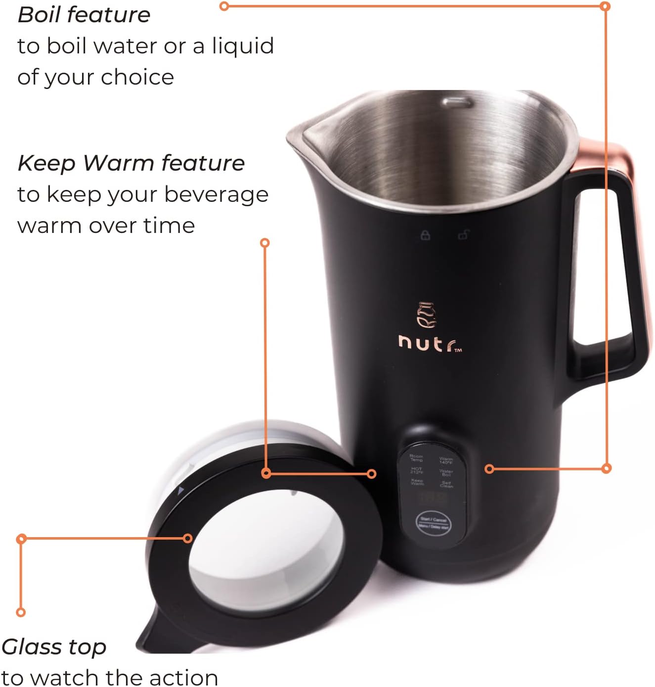 NUTR Automatic Nut Milk Maker | TRUE Shift Stainless Plant‑Milk Machine (Single-Serve)