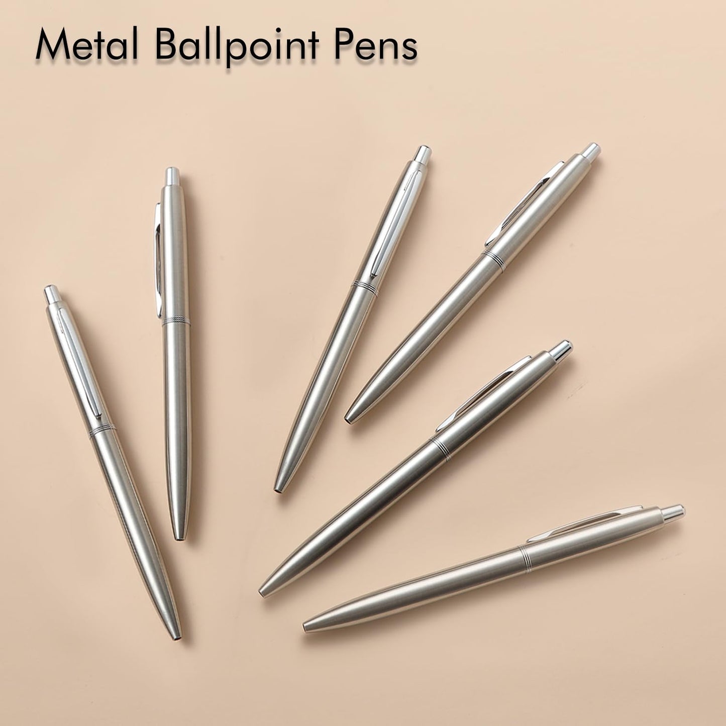 ChaoQ Stainless Steel Retractable Ballpoint Pens (6‑Pack, with 12 Refills) | TRUE Shift Durable Metal Pens