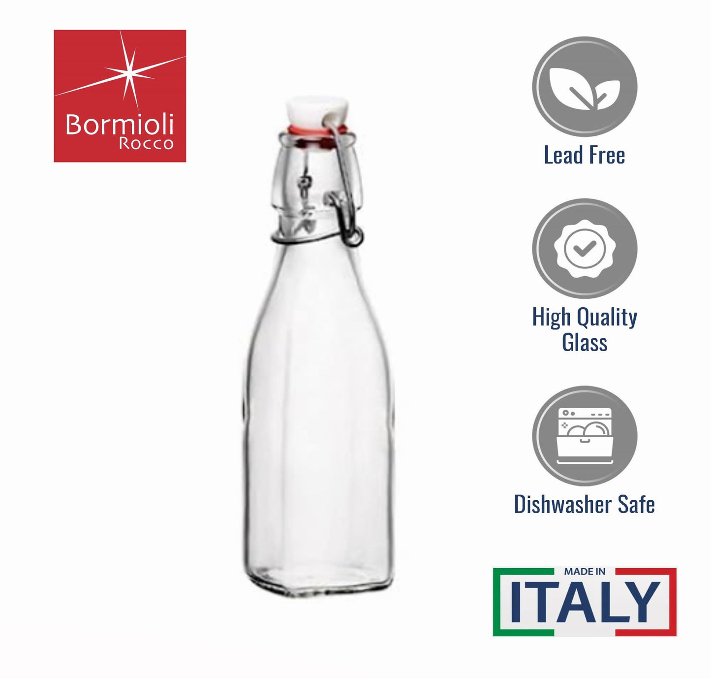 Bormioli Rocco 8.5 oz Swing Top Bottles (Set of 6) | TRUE Shift Plastic‑Free Glass Storage