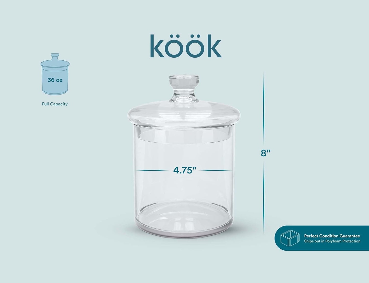 Kook Apothecary Jar Set – 36 oz Glass Storage, Airtight & Plastic‑Free