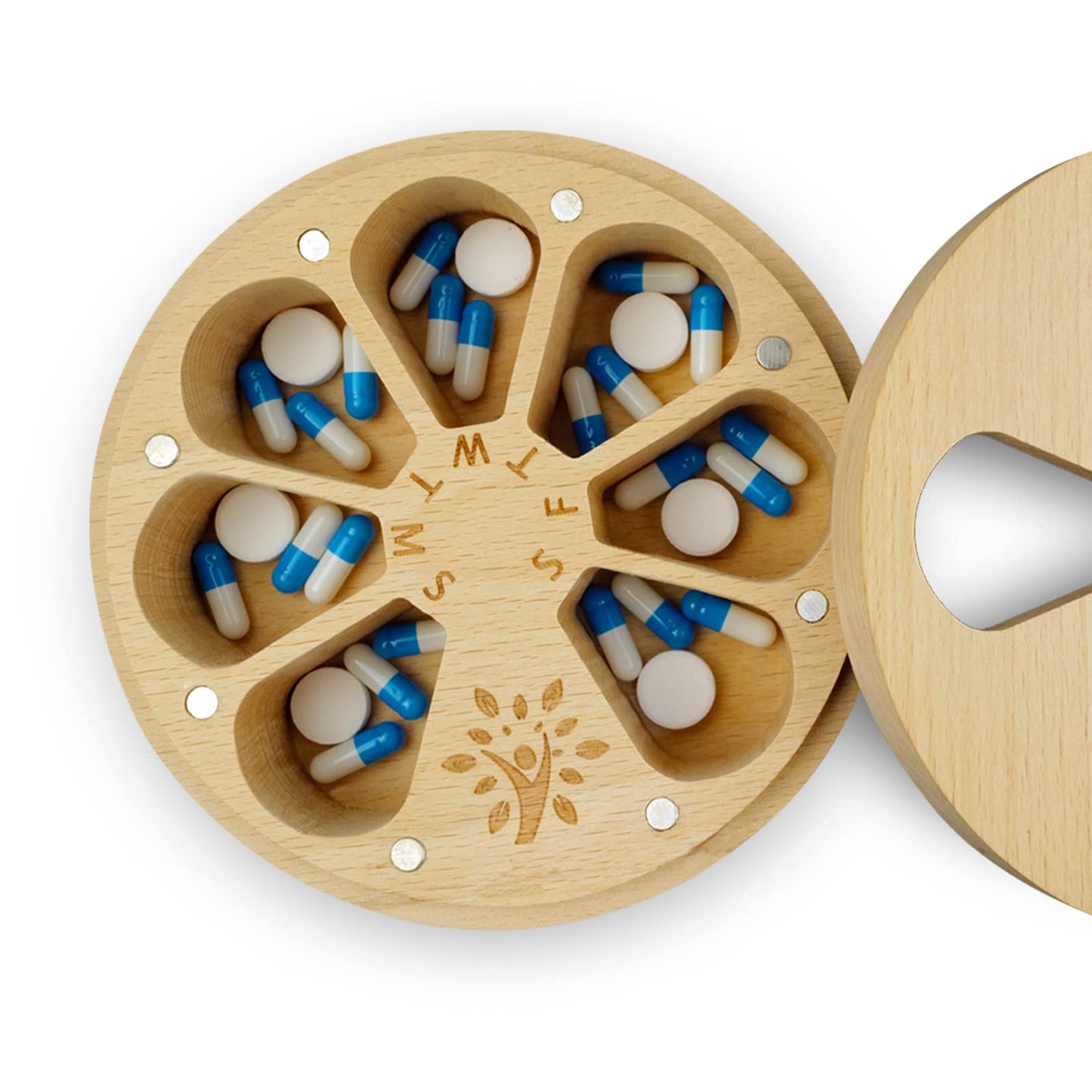 Beech Wood Weekly Pill Organizer | TRUE Shift Plastic‑Free Medicine Box