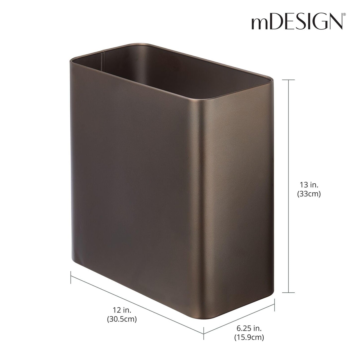 mDesign Slim Stainless Steel Wastebasket (2.6 Gal) | TRUE Shift Plastic‑Free Trash Bin