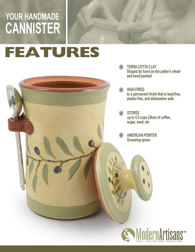 Handmade Terra Cotta Kitchen Canister (36 oz) | TRUE Shift Olive Branch Pottery Storage