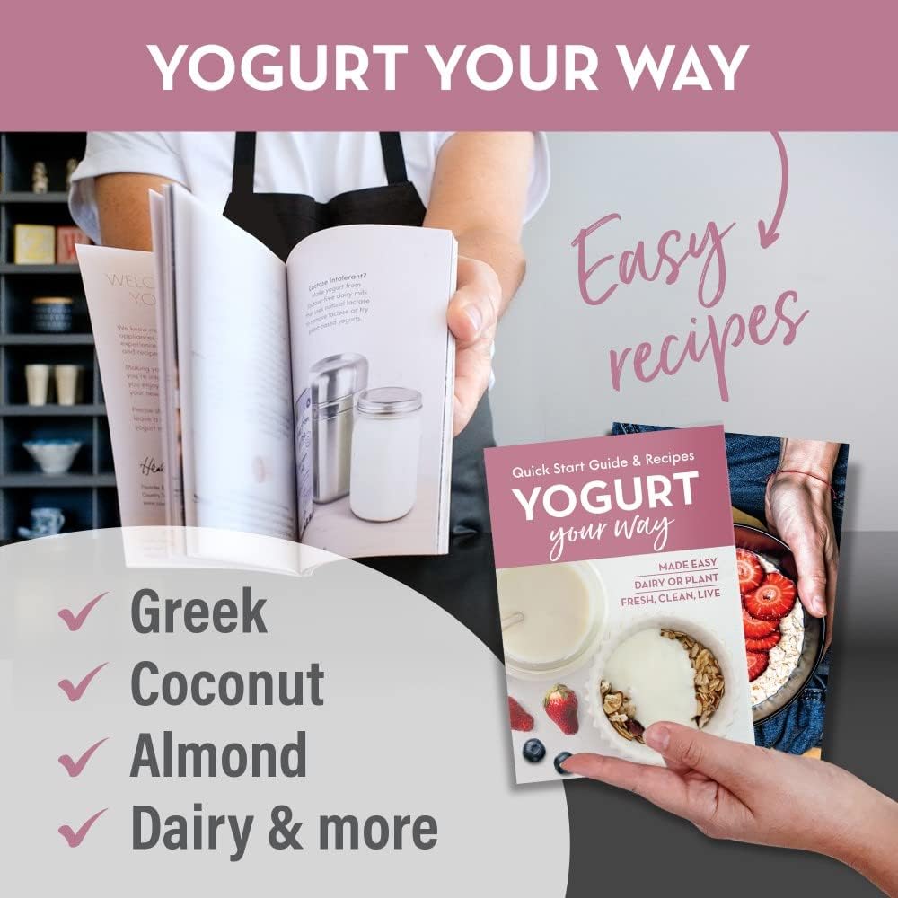 Non-Electric Stainless Steel Yogurt Maker: 1-Quart Glass Jar, Plastic-Free & Probiotic-Rich
