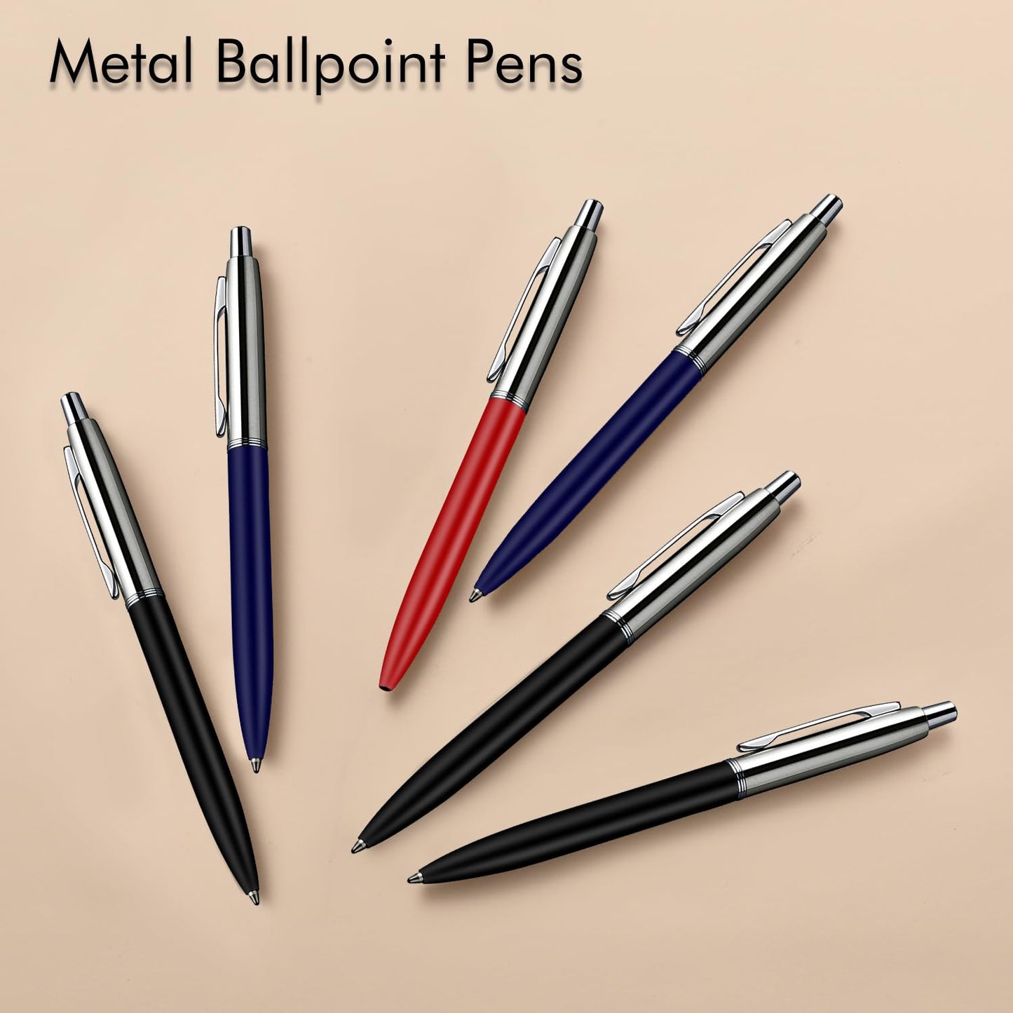 ChaoQ Stainless Steel Retractable Ballpoint Pens (6‑Pack, with 12 Refills) | TRUE Shift Durable Metal Pens