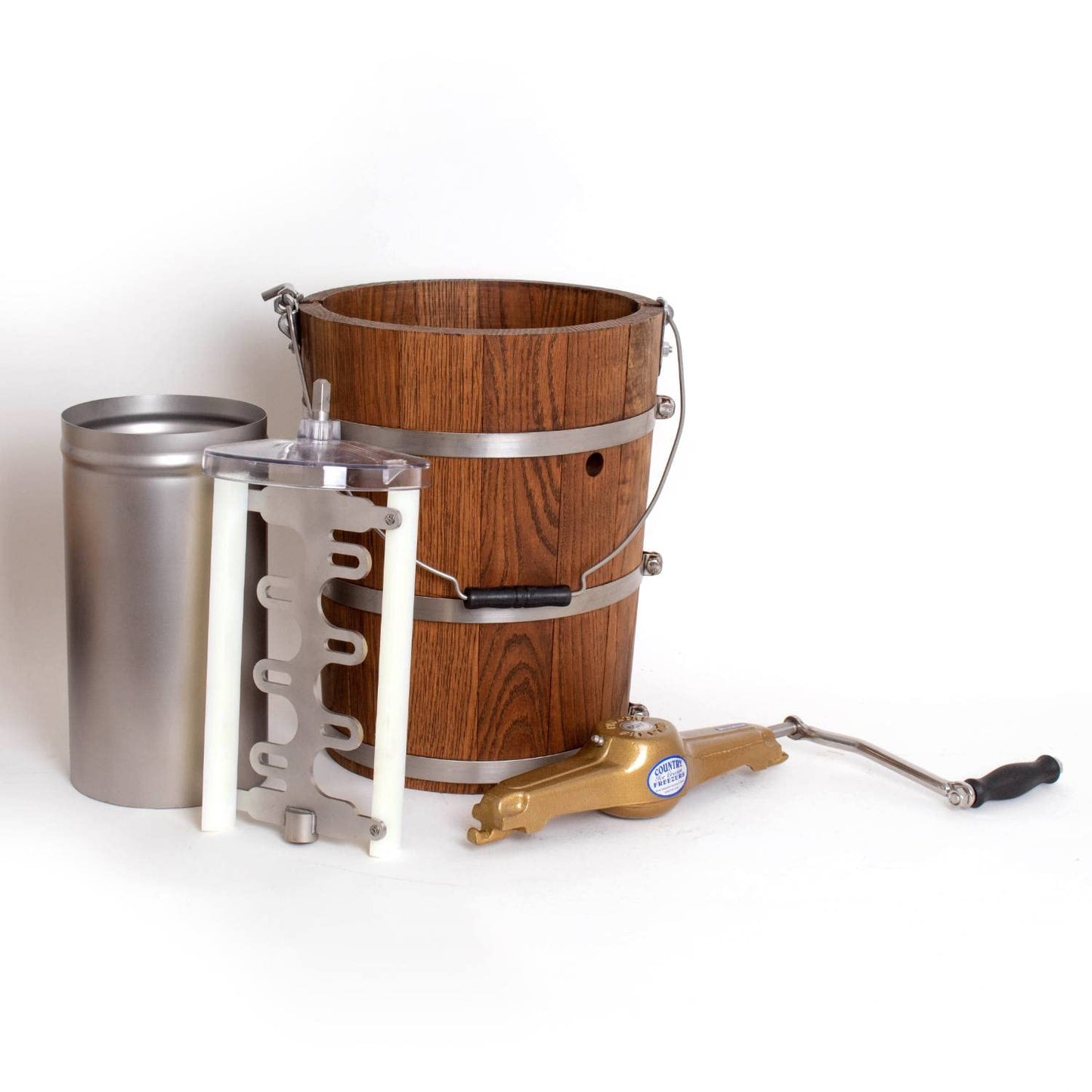Lehman’s Amish Ice Cream Maker | TRUE Shift Hand‑Crank Freezer (Stainless Steel & Oak)