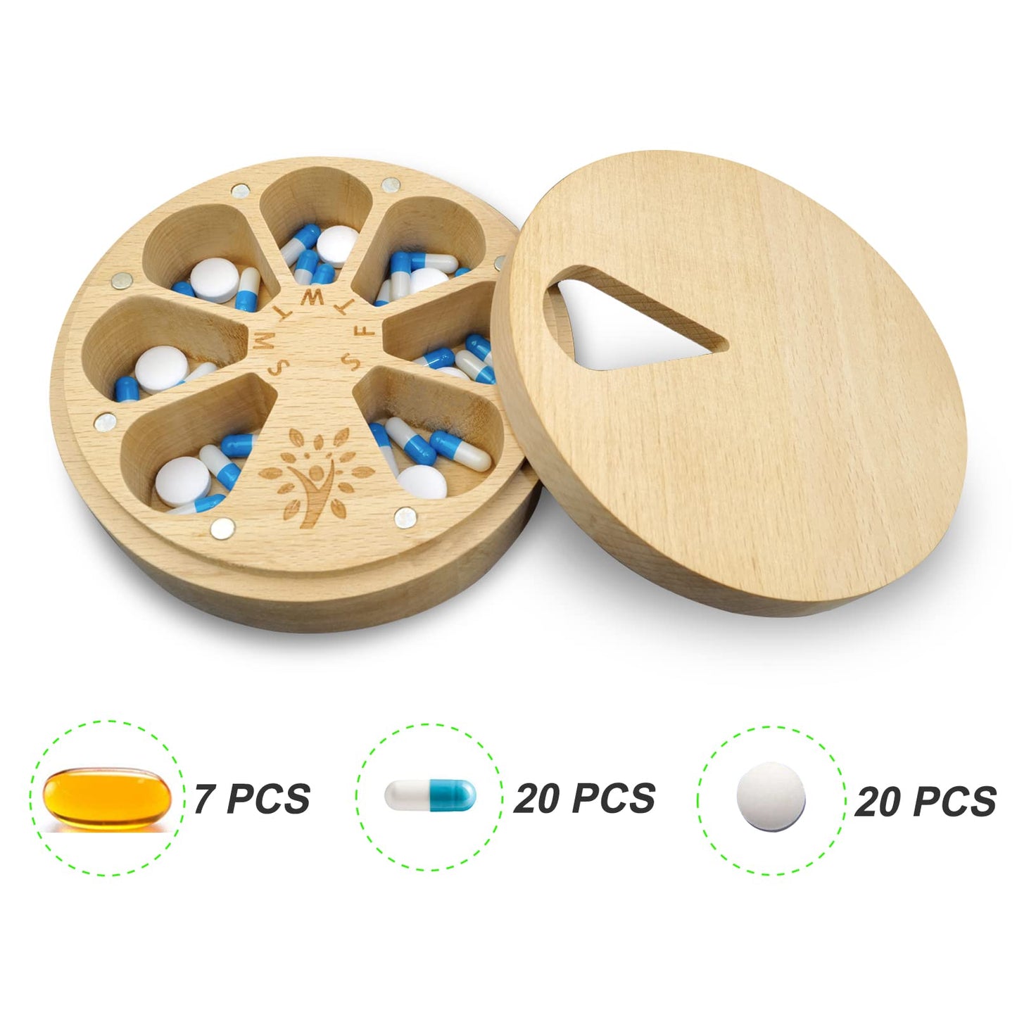 Beech Wood Weekly Pill Organizer | TRUE Shift Plastic‑Free Medicine Box