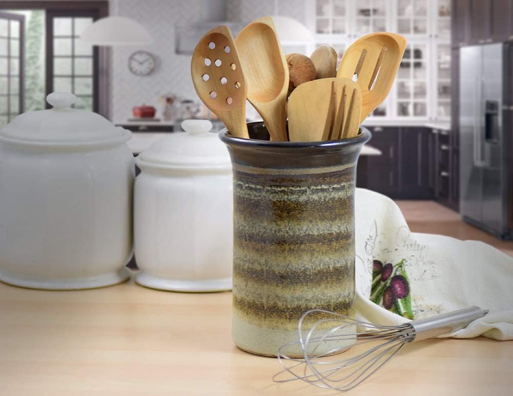 Stoneware Utensil Holder Jar – Mocha Cream, Handmade & Plastic‑Free