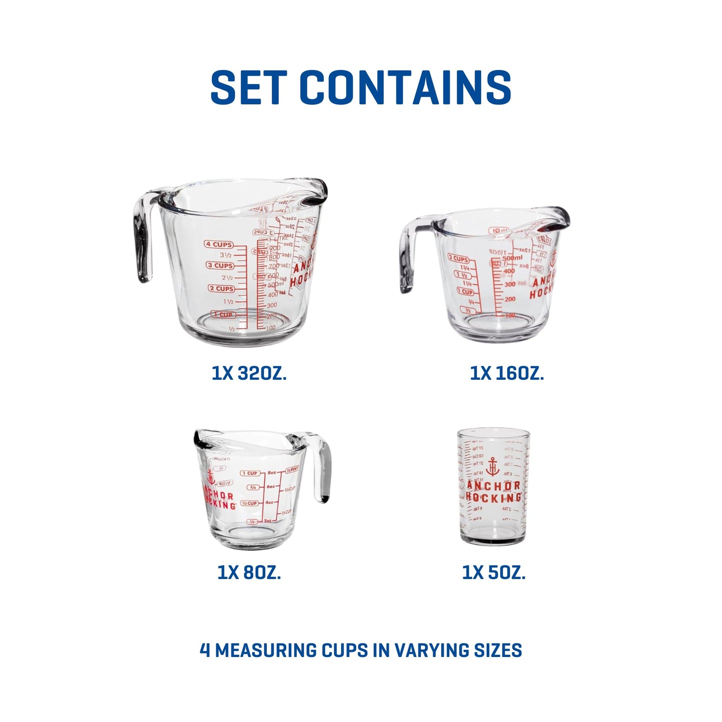Anchor Hocking Glass Measuring Cups (1, 2 & 4 Cup Set) | TRUE Shift Non‑Plastic Kitchenware