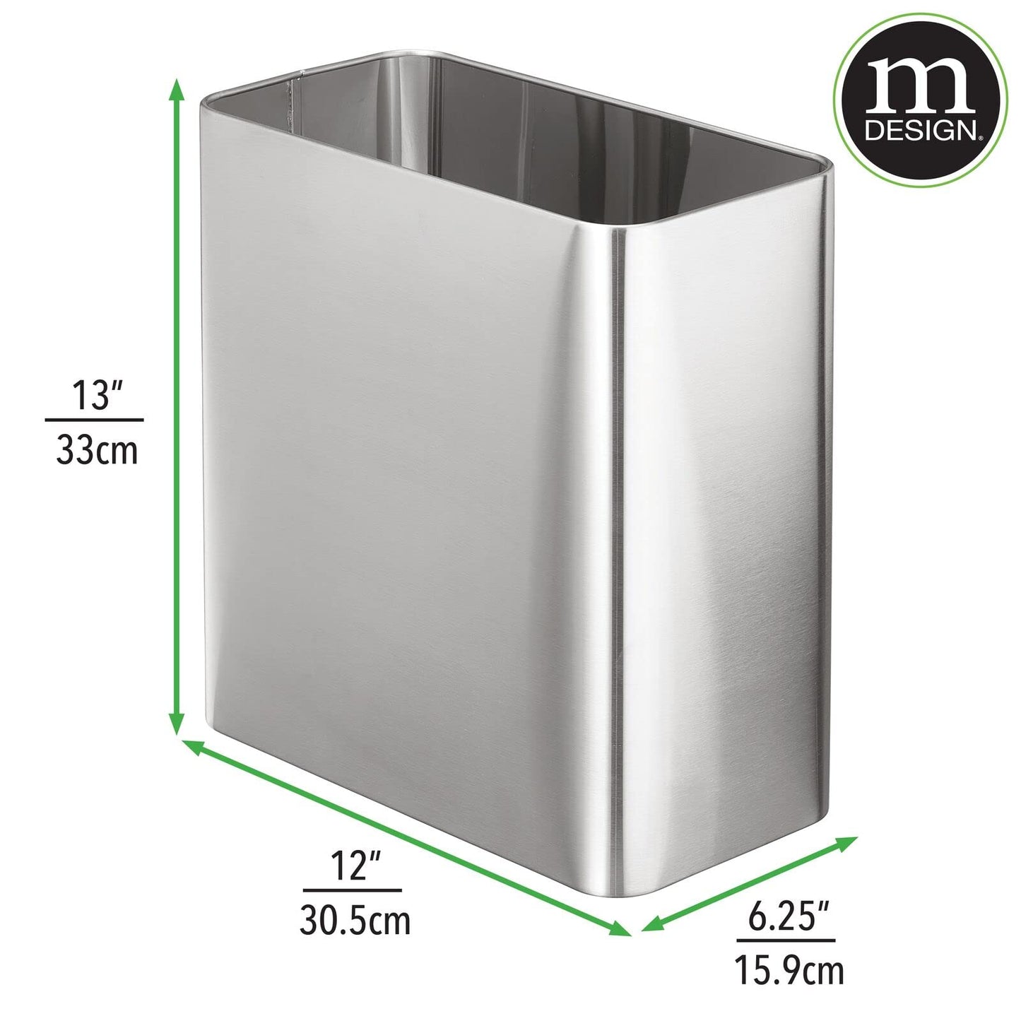 mDesign Slim Stainless Steel Wastebasket (2.6 Gal) | TRUE Shift Plastic‑Free Trash Bin