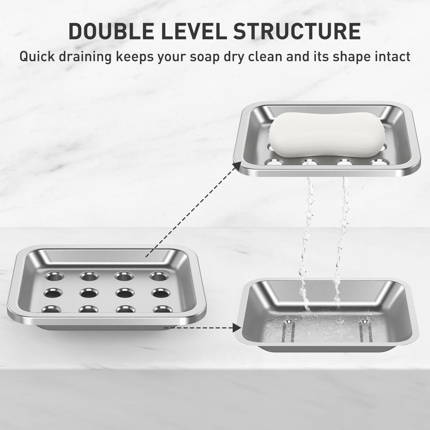 Stainless Steel Soap Dish with Drain Tray | TRUE Shift 304‑Grade Soap Saver