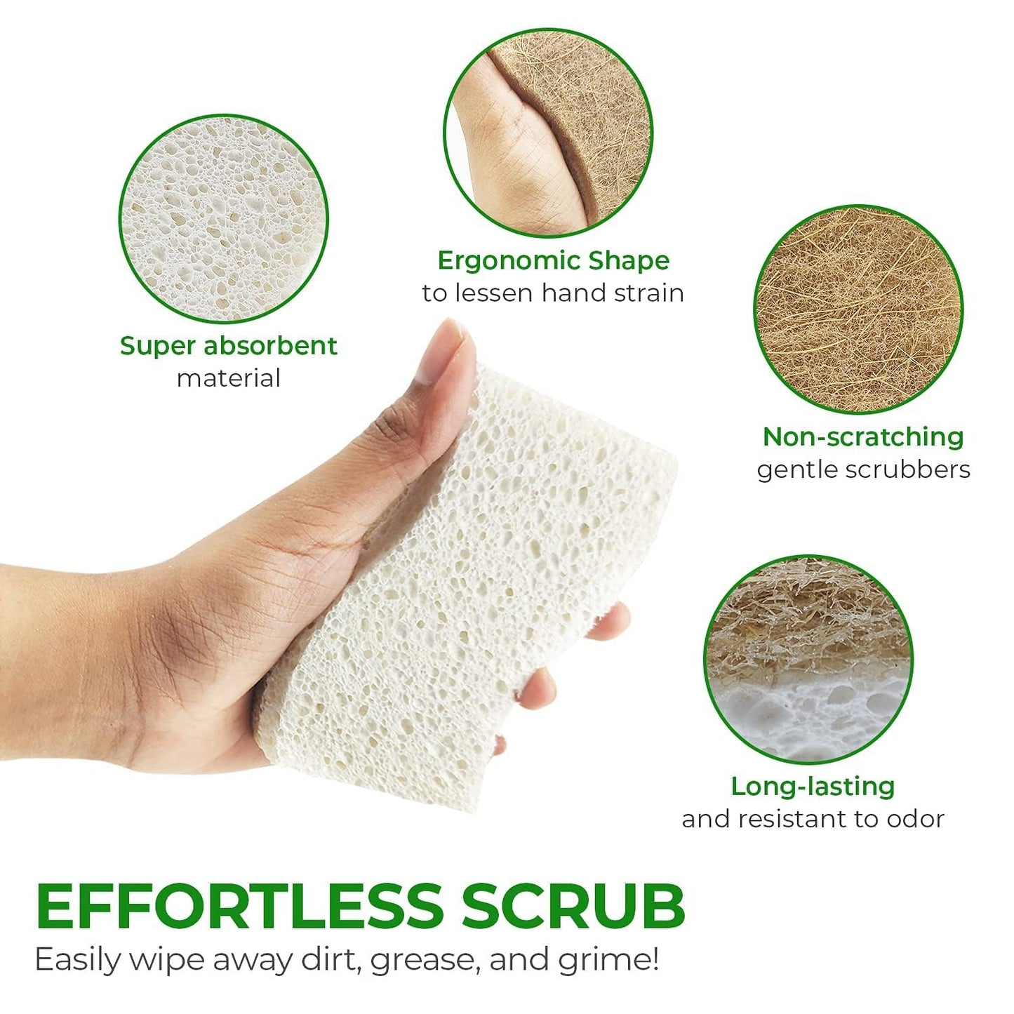 Natural Kitchen Sponge – Biodegradable Compostable Cellulose & Coconut Scrubber