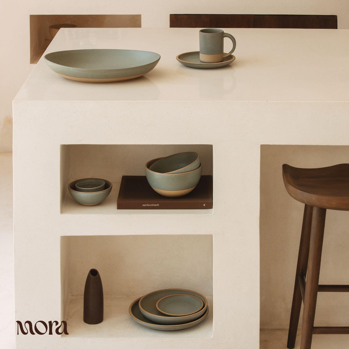 Mora Medium Ceramic Bowls, Set of 4 (28 oz, Oat)