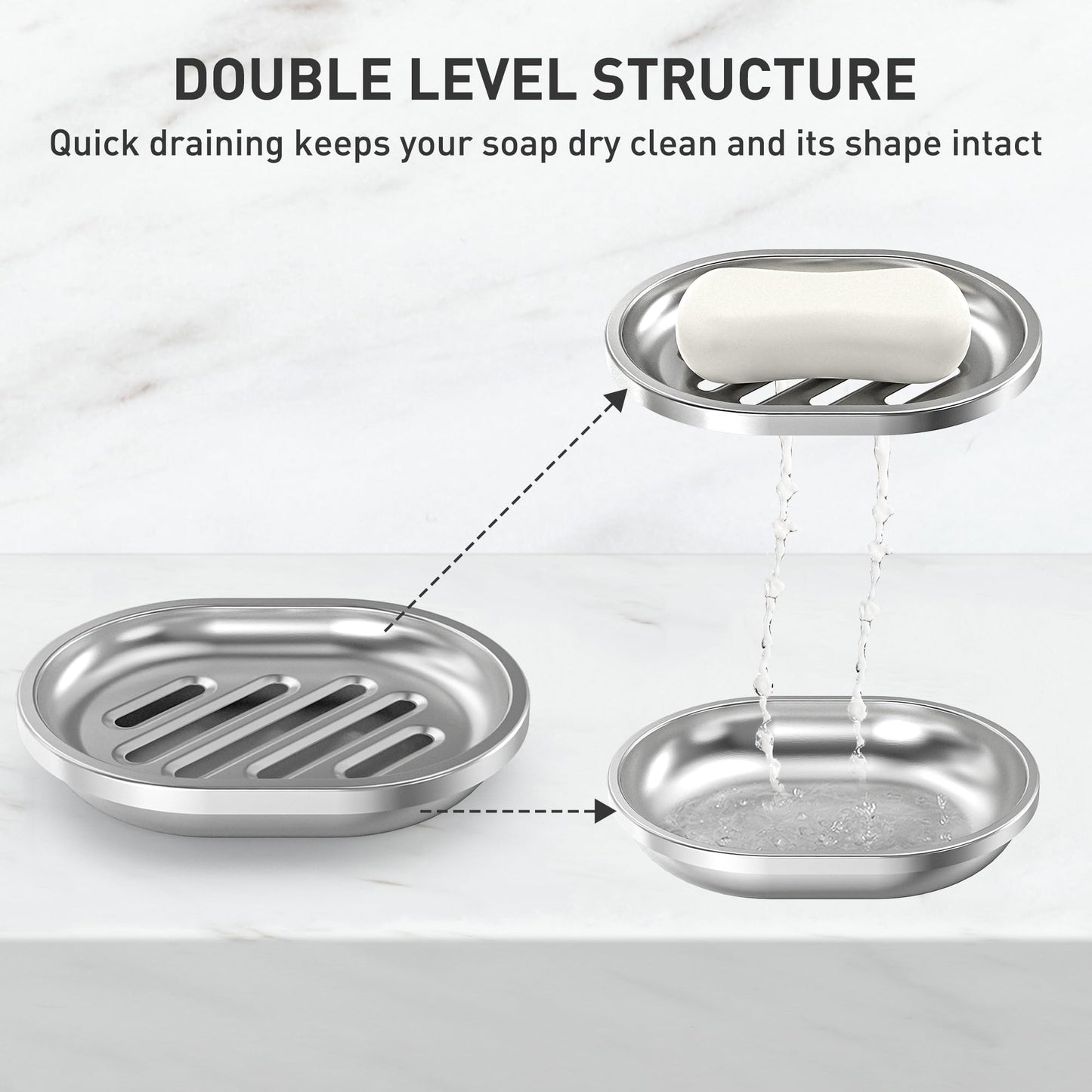 Stainless Steel Soap Dish with Drain Tray | TRUE Shift 304‑Grade Soap Saver