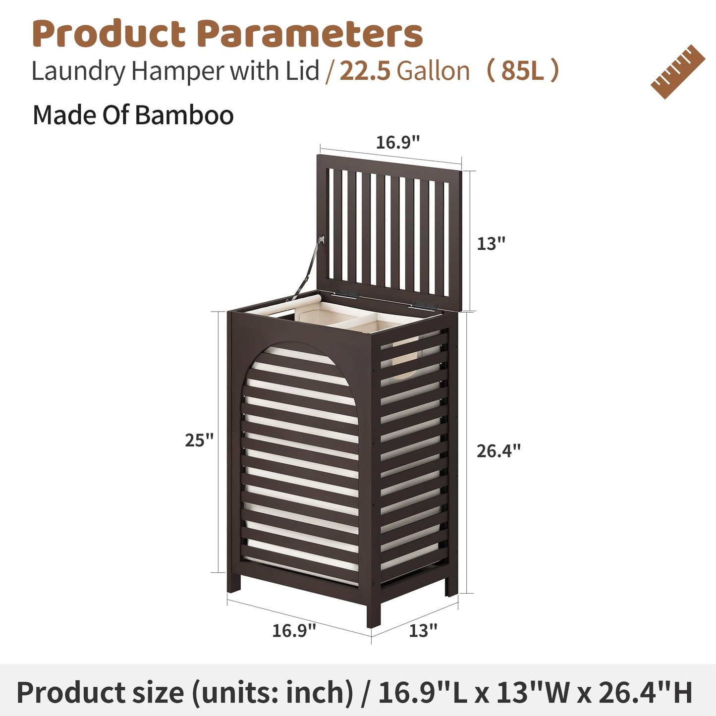 FILWH 85L Sustainable Bamboo Laundry Hamper with Flip Lid