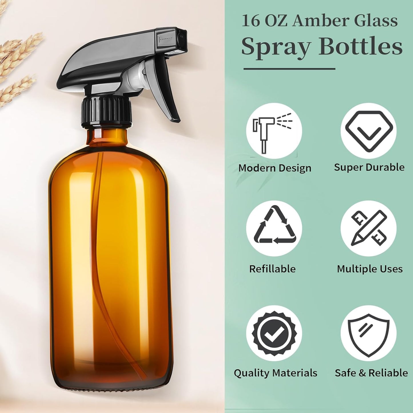 16oz Amber Glass Spray Bottles (2-Pack Set)