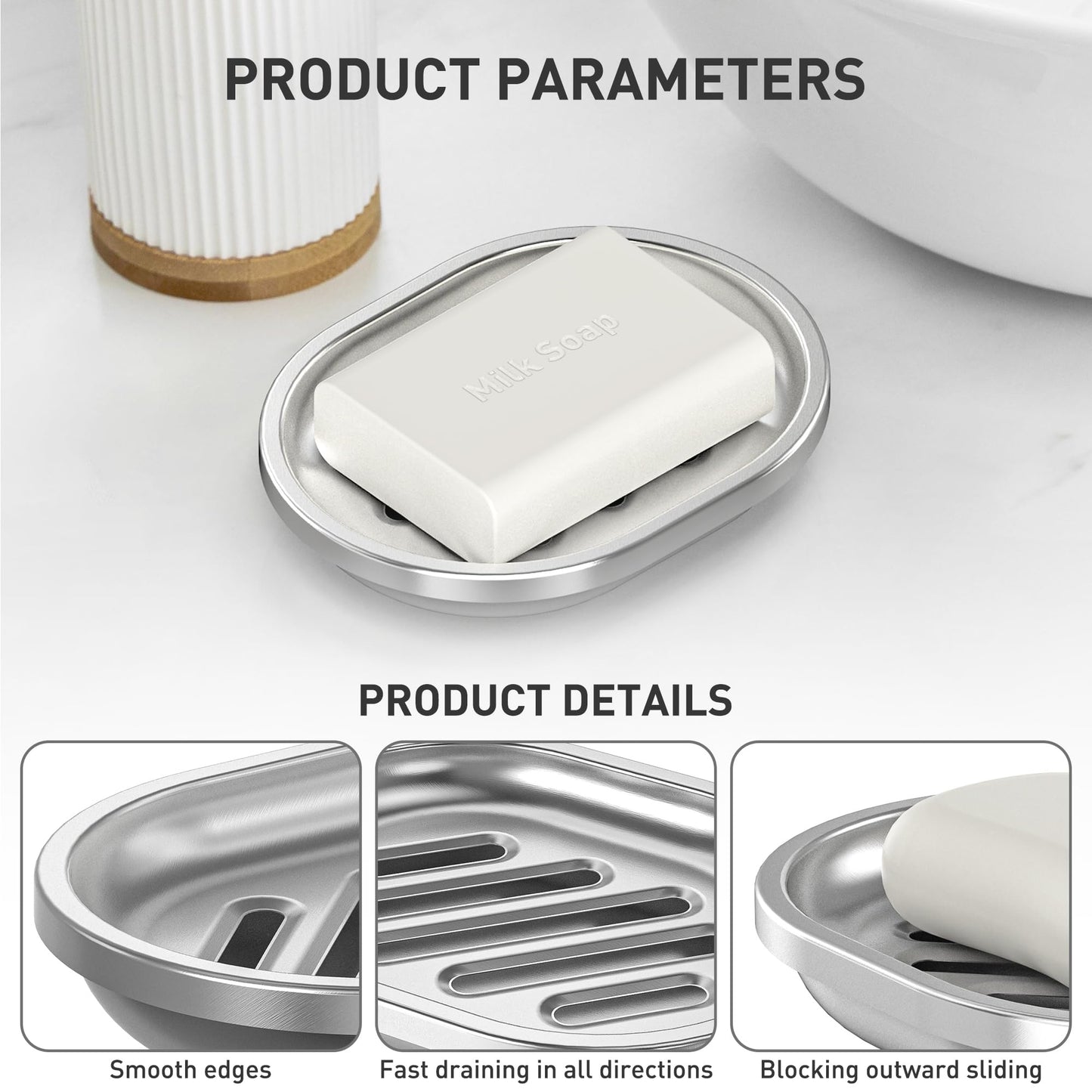 Stainless Steel Soap Dish with Drain Tray | TRUE Shift 304‑Grade Soap Saver