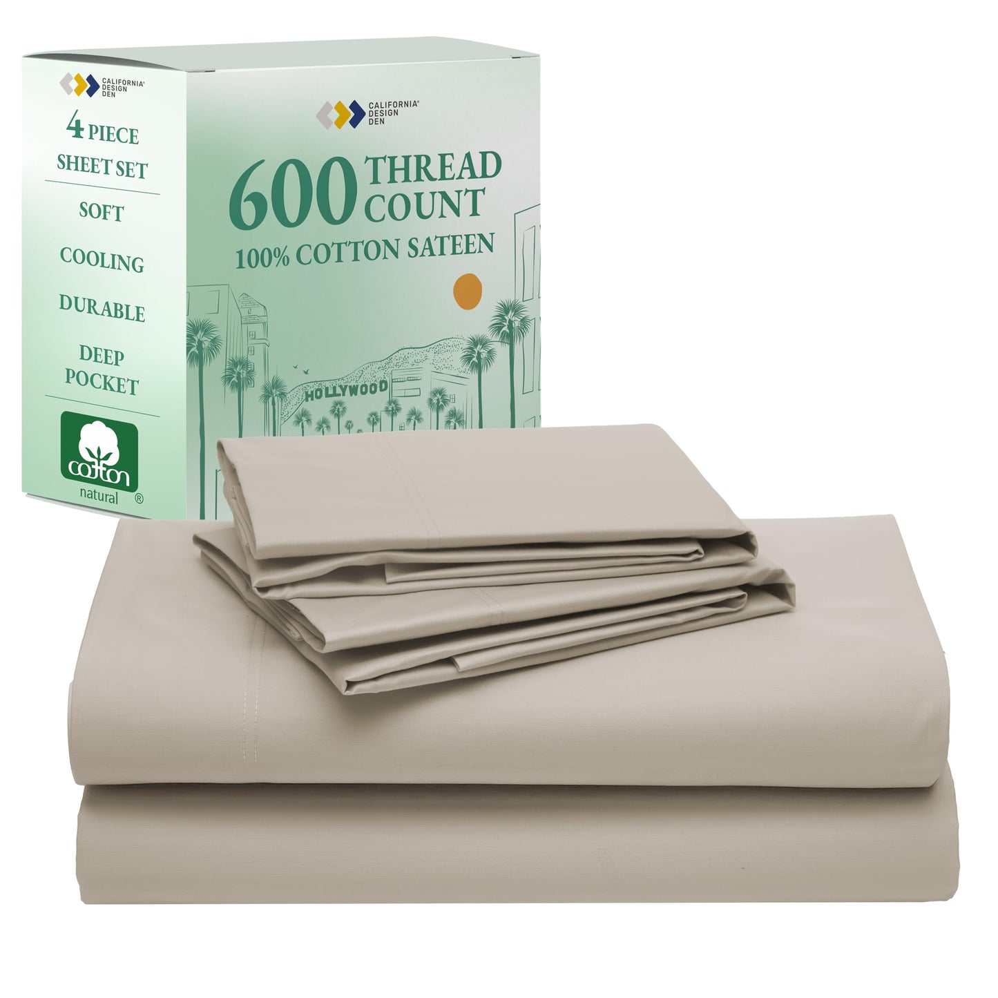 California Design Den 600‑Thread Cotton Sheets | TRUE Shift 4‑Pc Cal King Set