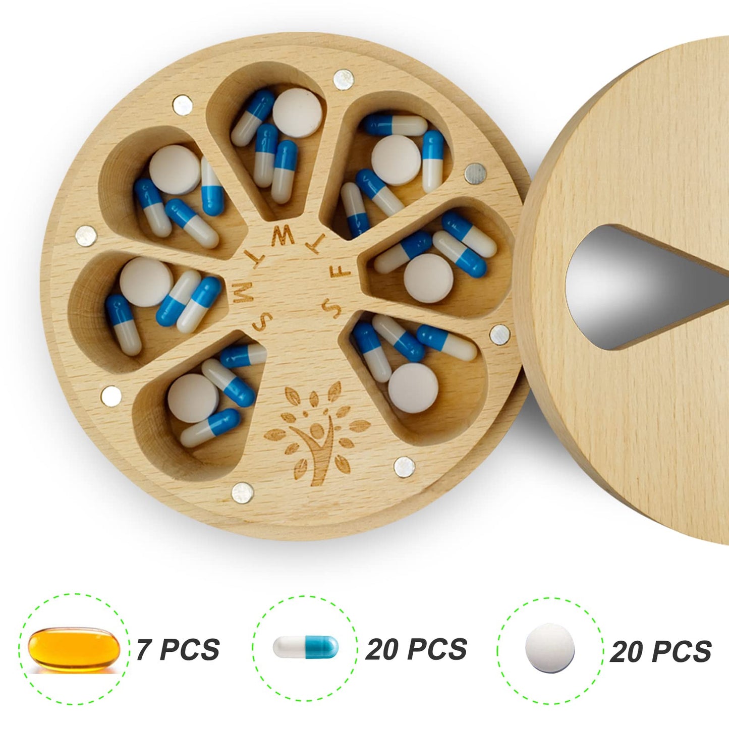 Beech Wood Weekly Pill Organizer | TRUE Shift Plastic‑Free Medicine Box