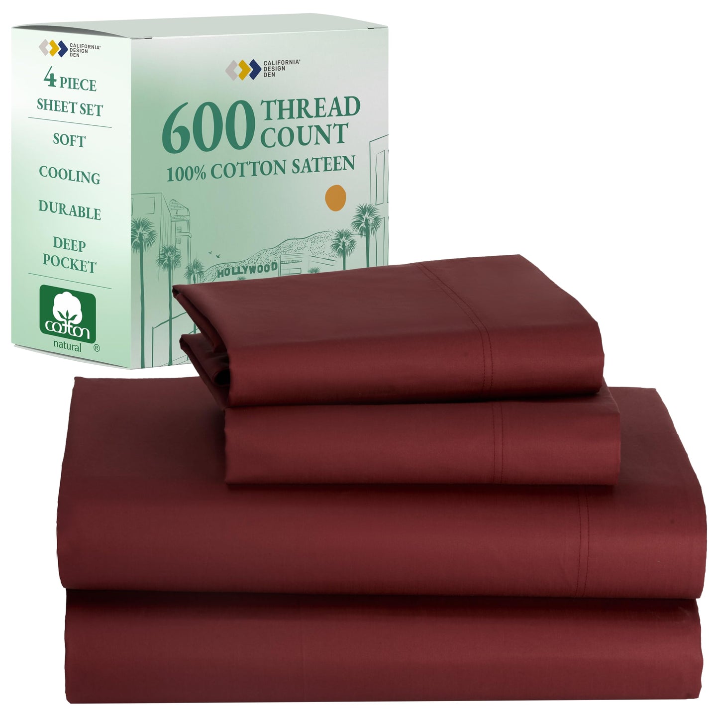 California Design Den 600‑Thread Cotton Sheets | TRUE Shift 4‑Pc Cal King Set