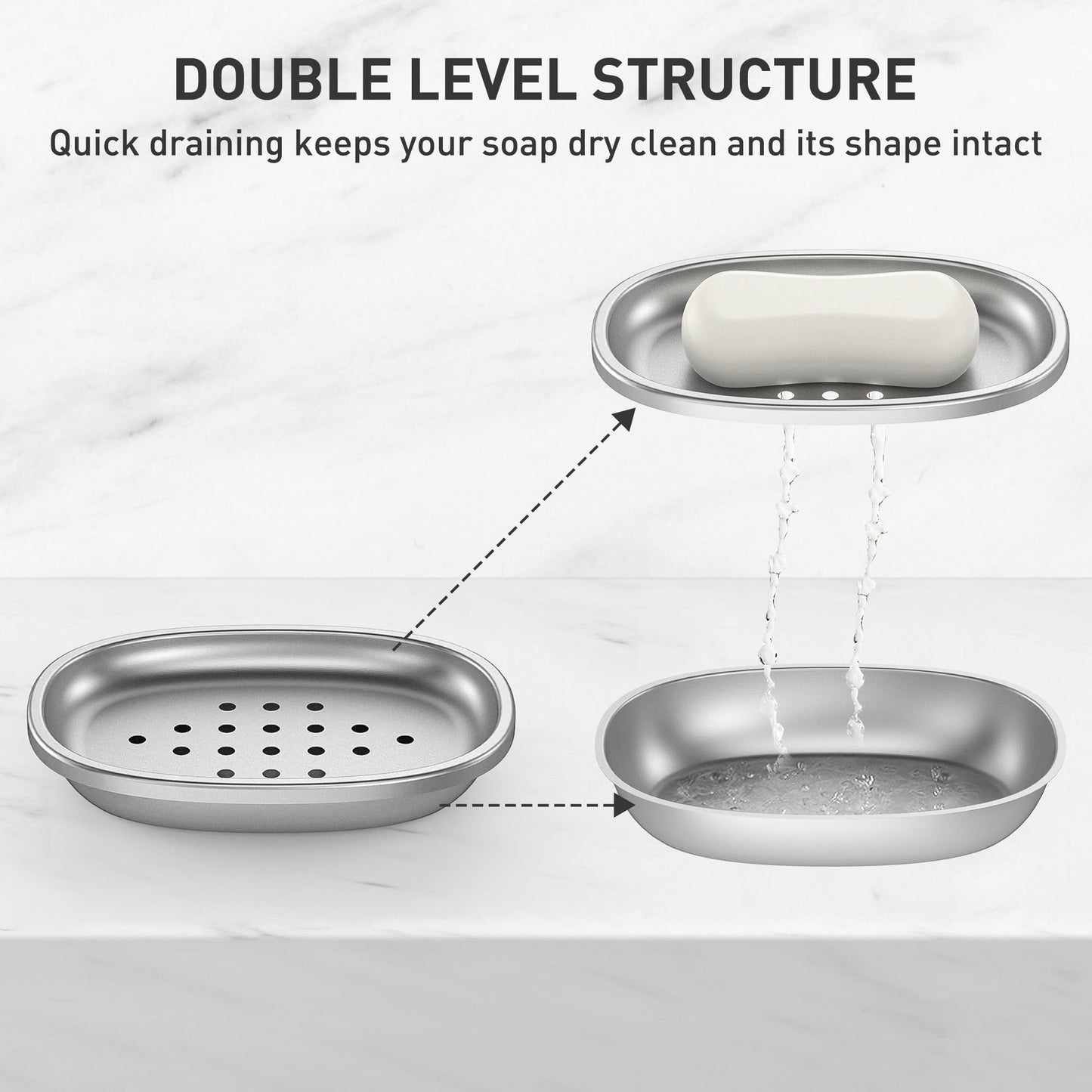 Stainless Steel Soap Dish with Drain Tray | TRUE Shift 304‑Grade Soap Saver