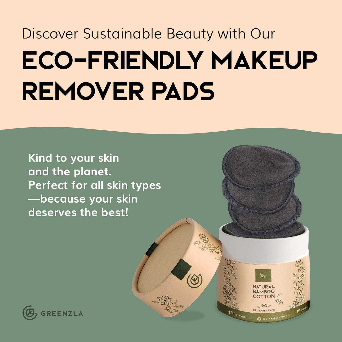 Greenzla Reusable Makeup Remover Pads – 100% Bamboo Cotton & Zero-Waste Set