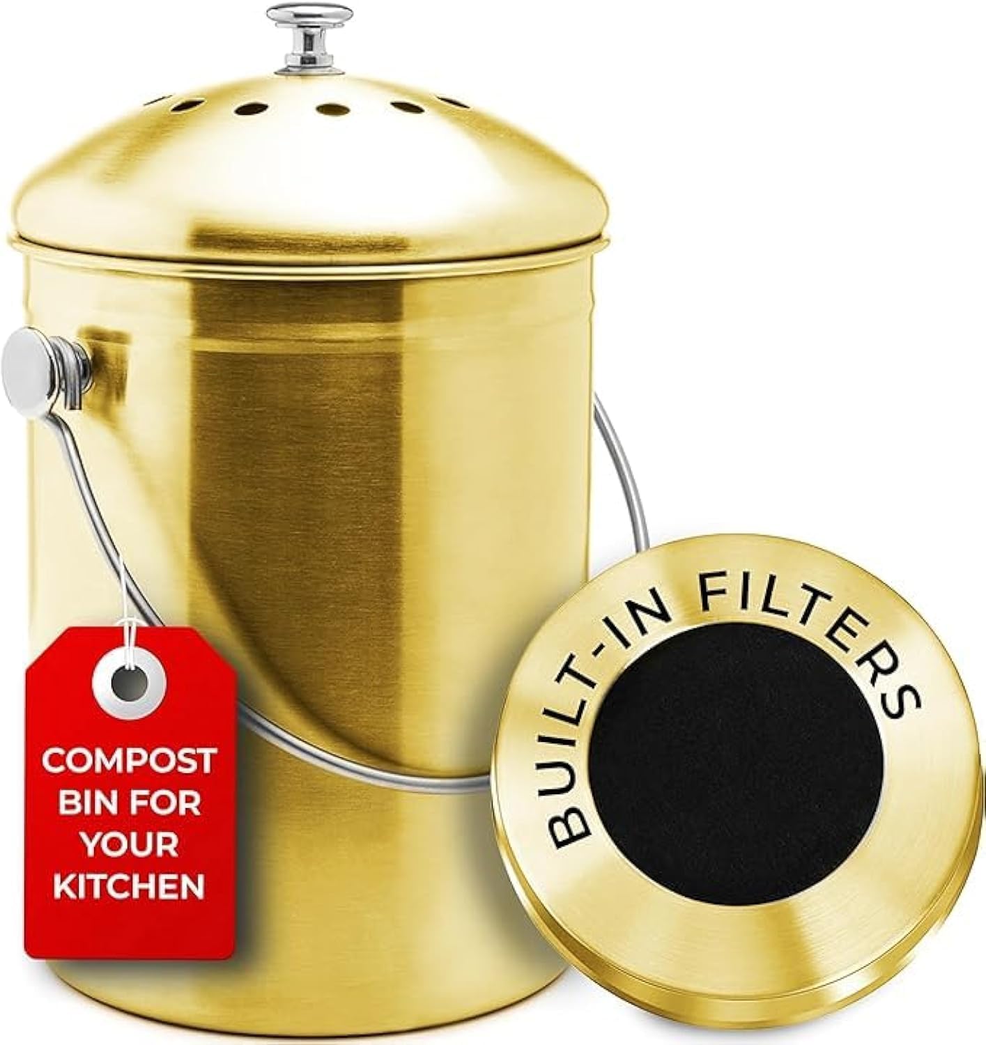 EPICA Countertop Compost Bin – 1.3 Gallon Stainless Steel, Toxin‑Free & Odorless