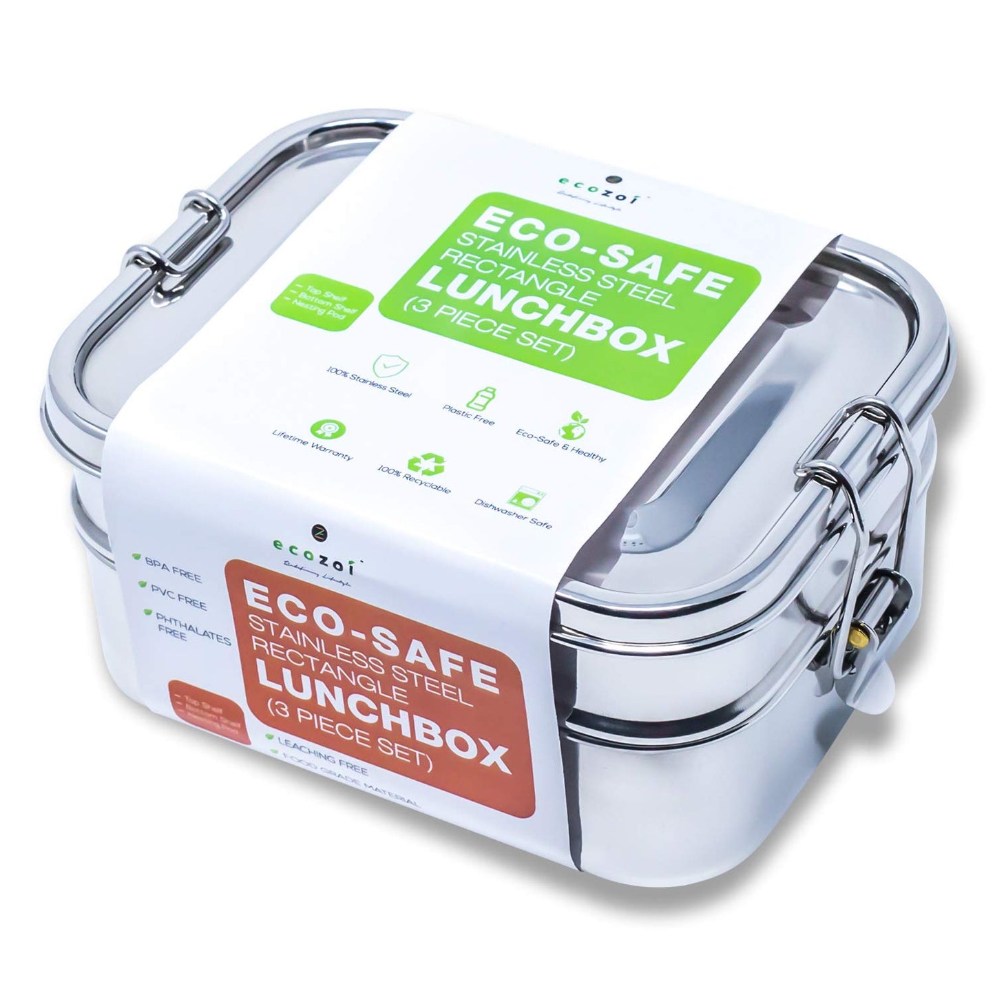 ecozoi 3‑in‑1 Leak‑Proof Stainless Steel Bento Lunch Box | TRUE Shift Reusable Metal Food Container