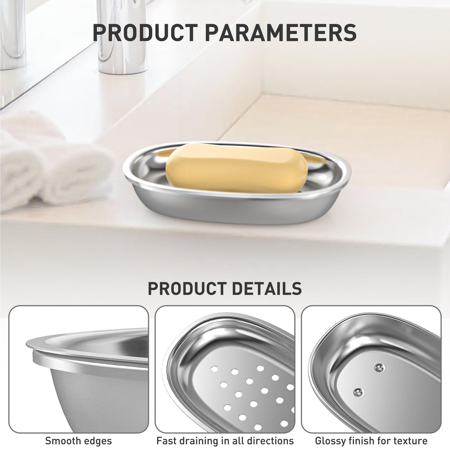 Stainless Steel Soap Dish with Drain Tray | TRUE Shift 304‑Grade Soap Saver