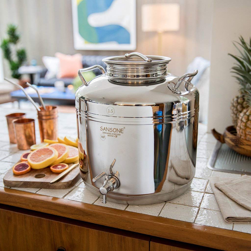 Sansone Stainless Steel Dispenser | TRUE Shift Italian 18/10 Spigot Jar (2.6 Gal)