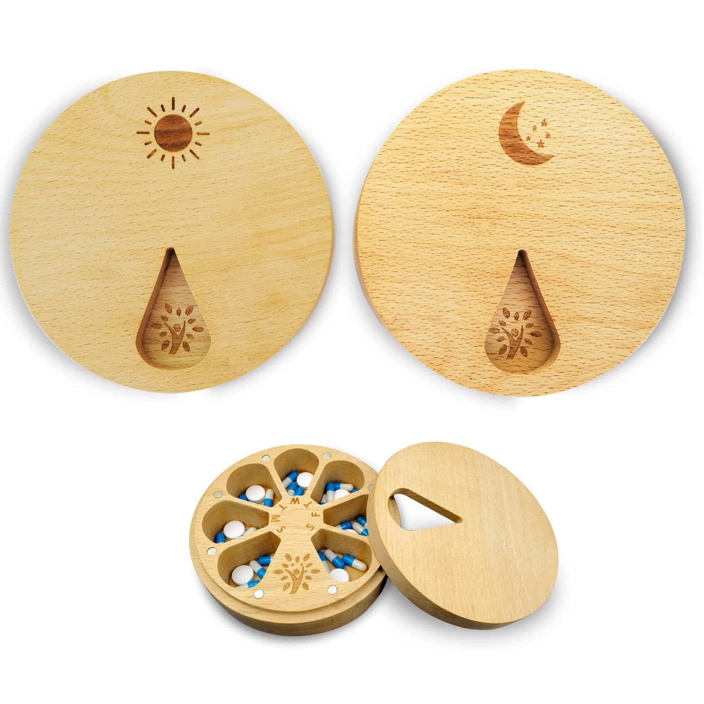 Beech Wood Weekly Pill Organizer | TRUE Shift Plastic‑Free Medicine Box