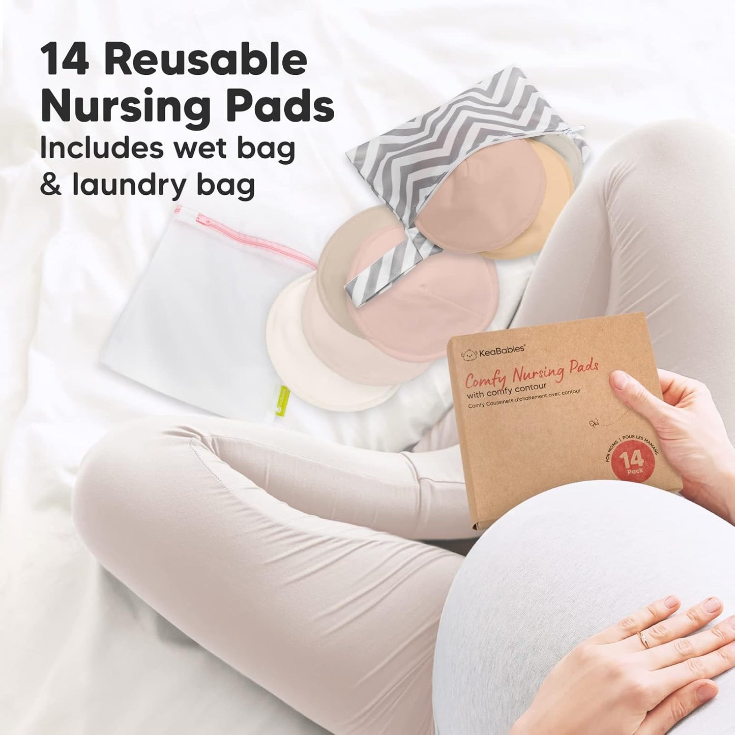 KeaBabies 14-Pack Organic Bamboo Washable Nursing Pads