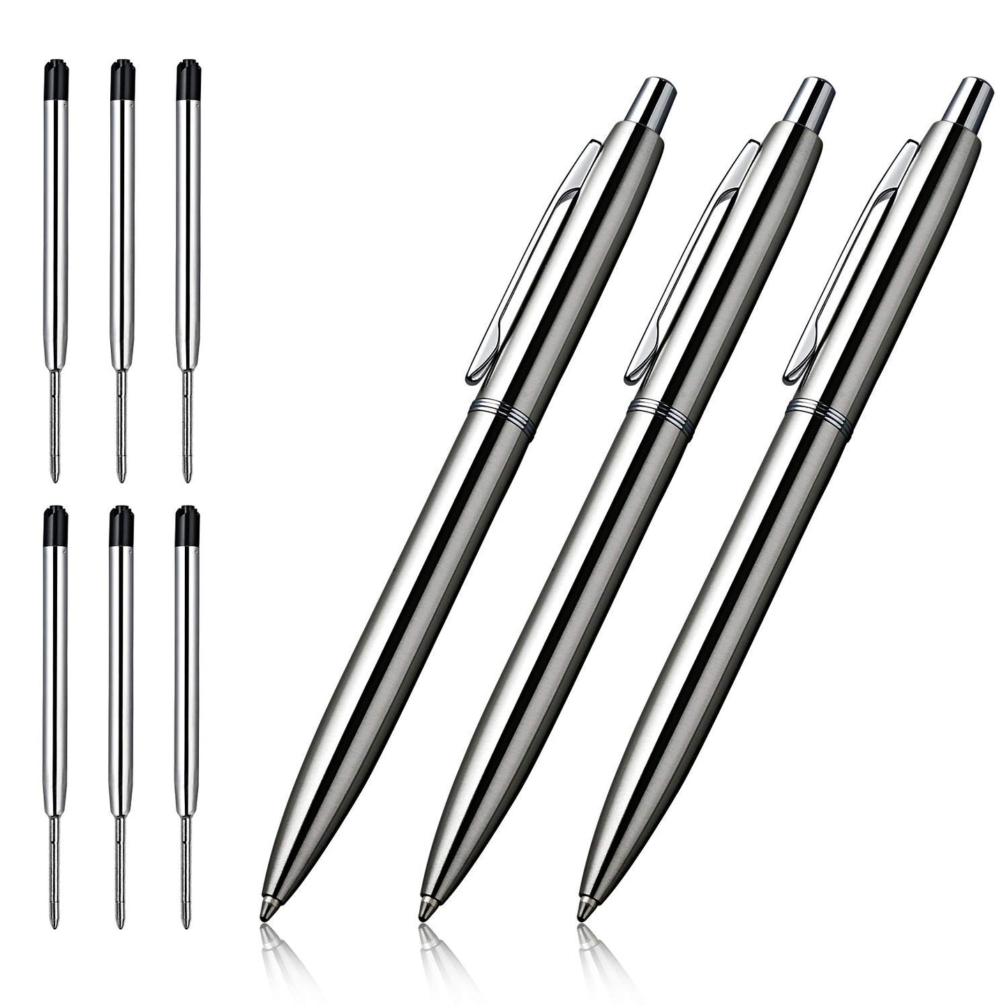 ChaoQ Stainless Steel Retractable Ballpoint Pens (6‑Pack, with 12 Refills) | TRUE Shift Durable Metal Pens
