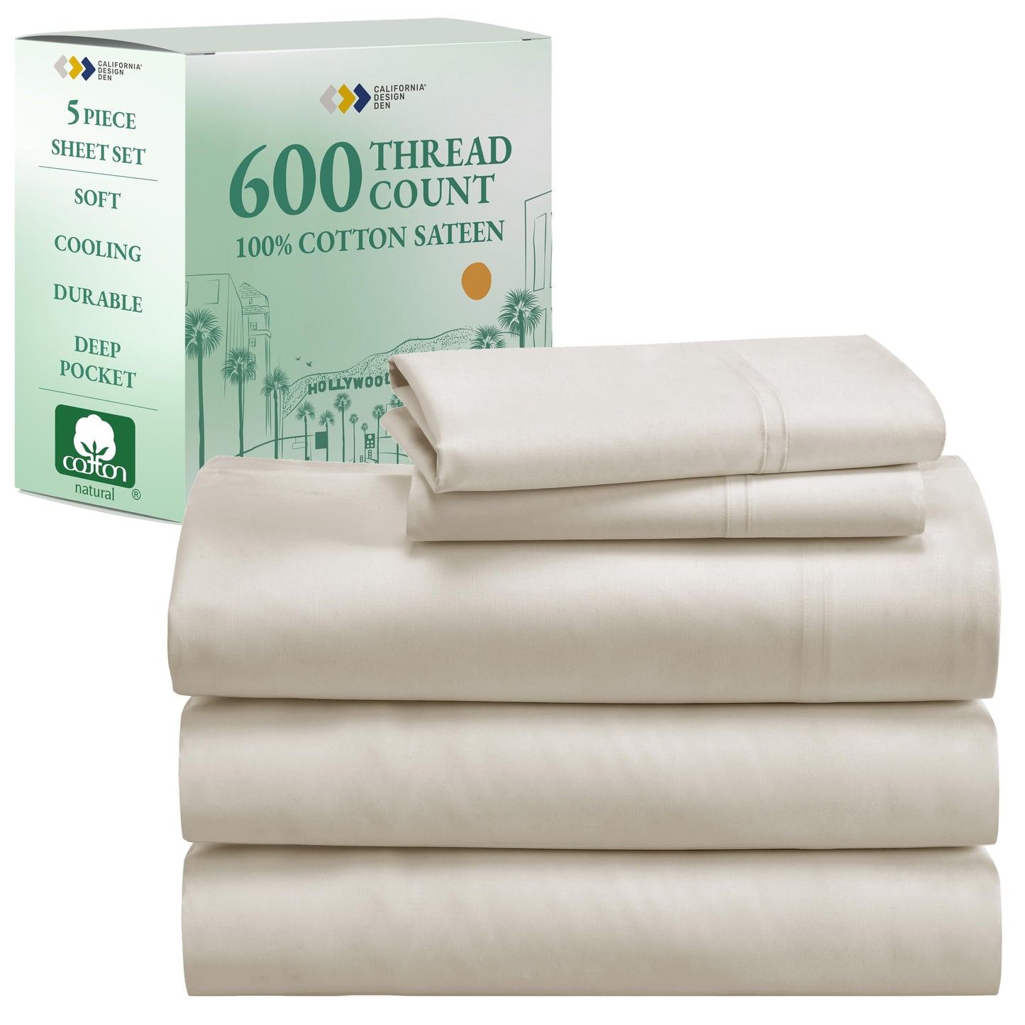California Design Den 600‑Thread Cotton Sheets | TRUE Shift 4‑Pc Cal King Set