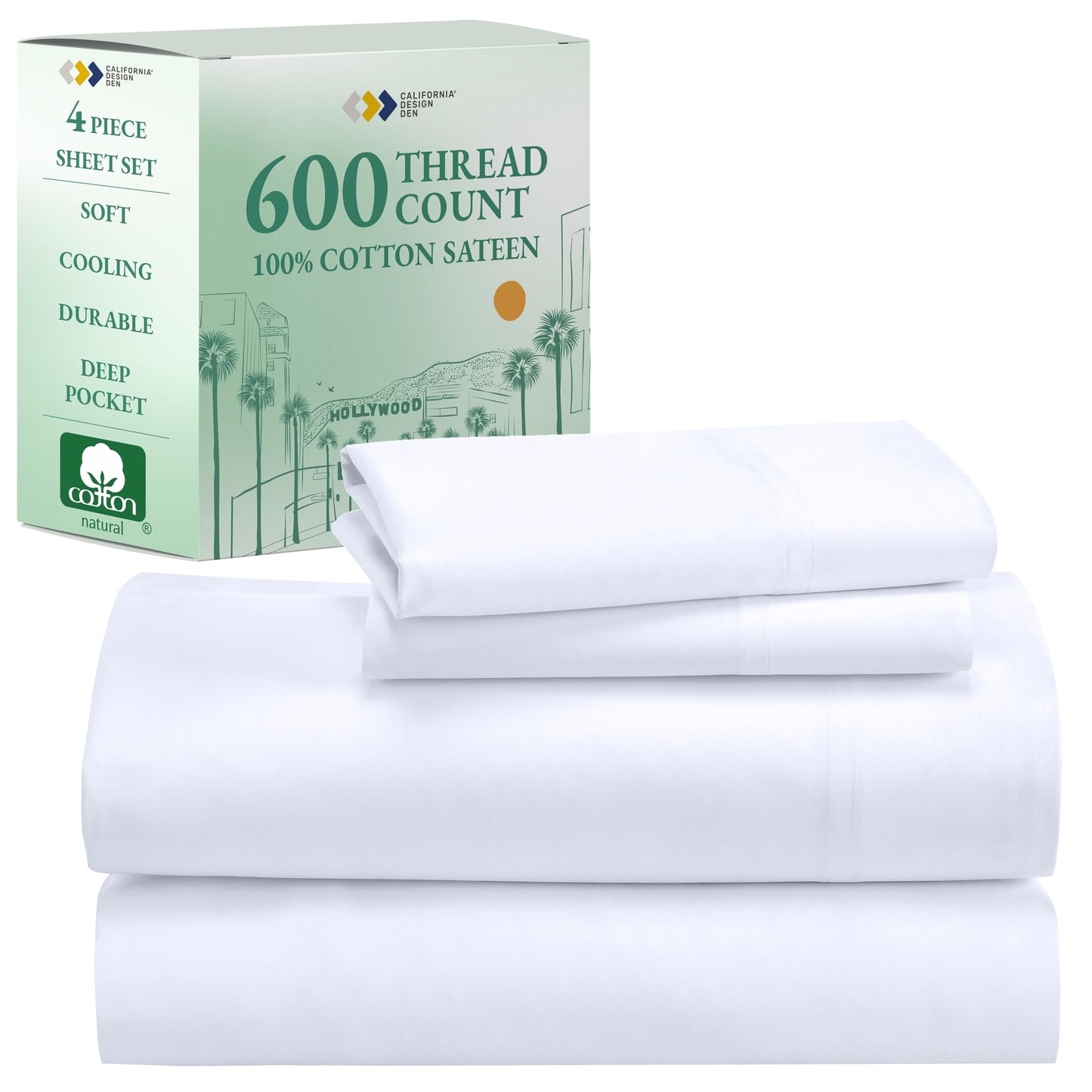 California Design Den 600‑Thread Cotton Sheets | TRUE Shift 4‑Pc Cal King Set