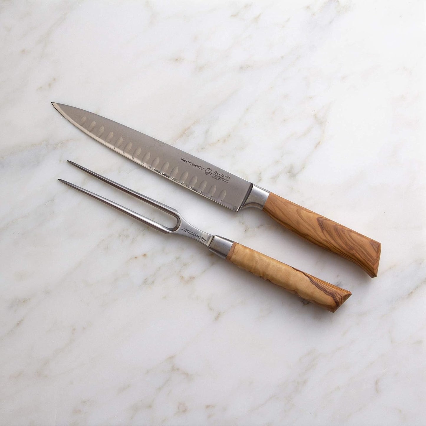 Messermeister Oliva Elite Carving Set (8″ Knife & 6″ Fork) | TRUE Shift Heirloom German Steel