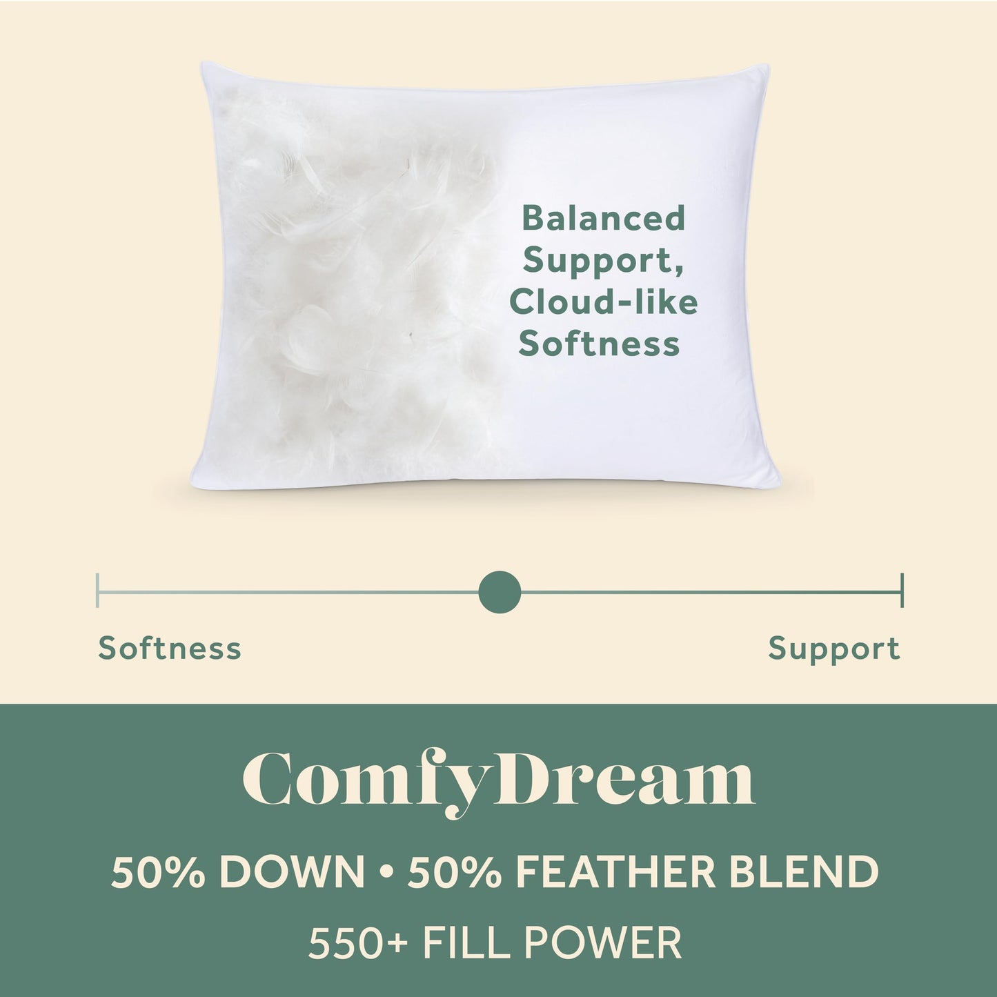 ComfyDown ComfyDream Pillow (King, 50% Down / 50% Feather, 100% Egyptian Cotton)