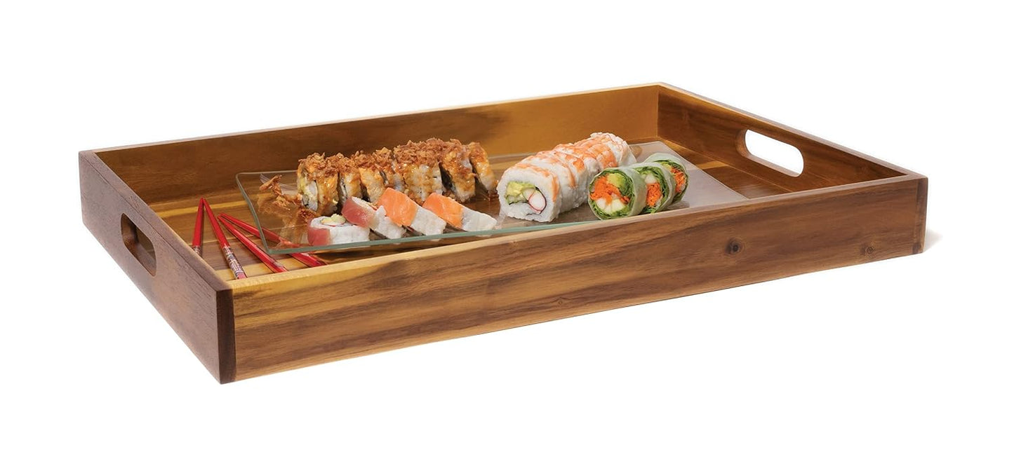 Lipper International Acacia Wood Serving Tray with Handles